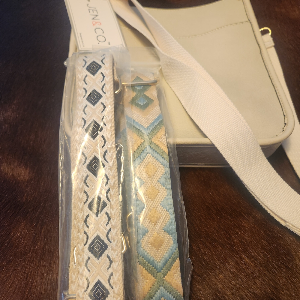 Jen & Co. Cream Crossbody Bag with Stylish Straps. Vegan Leather. NWT